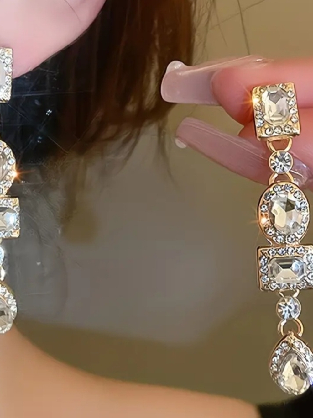 Gold Crystal Drop Earrings - Elegant Clear Stone Dangle